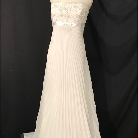 Wedding Dress Gown White Strapless Empire Waist Accordion Pleated 14 - Picture 1 of 6